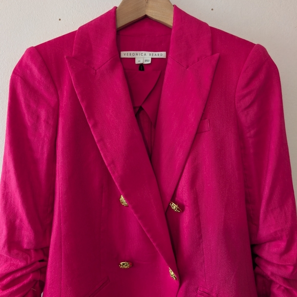 Veronica Beard Hirsh Pink Linen Dickey Jacket Blazer Size 00 - Picture 5 of 12